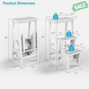3 Tier Step Stool 3 in 1 Folding Ladder Bench-White White Toddler & Kids Furniture