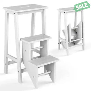 3 Tier Step Stool 3 in 1 Folding Ladder Bench-White White Toddler & Kids Furniture