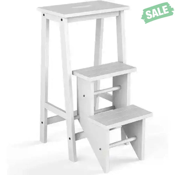 3 Tier Step Stool 3 in 1 Folding Ladder Bench-White White Toddler & Kids Furniture