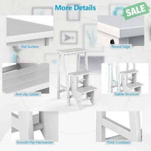 3 Tier Step Stool 3 in 1 Folding Ladder Bench-White White Toddler & Kids Furniture