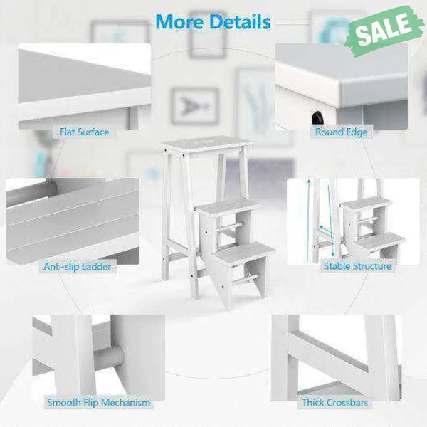 3 Tier Step Stool 3 in 1 Folding Ladder Bench-White White Toddler & Kids Furniture