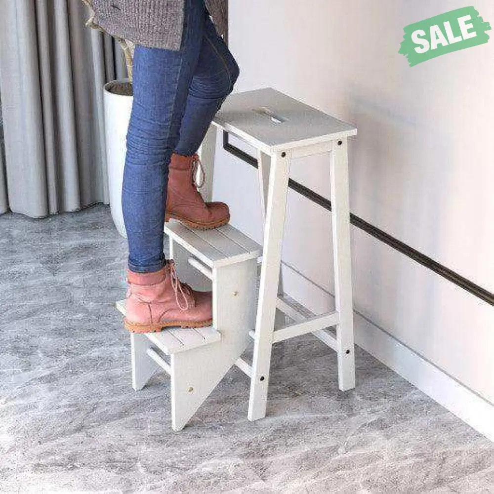 3 Tier Step Stool 3 in 1 Folding Ladder Bench-White White Toddler & Kids Furniture