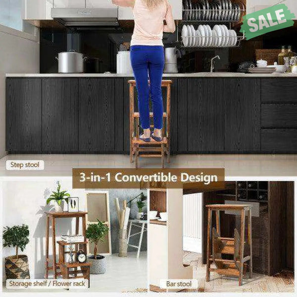 3 Tier Step Stool 3 in 1 Folding Ladder Bench-White White Toddler & Kids Furniture