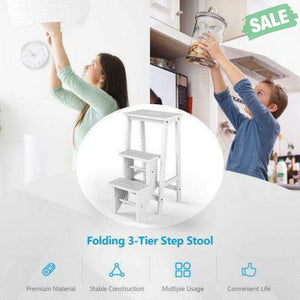 3 Tier Step Stool 3 in 1 Folding Ladder Bench-White White Toddler & Kids Furniture