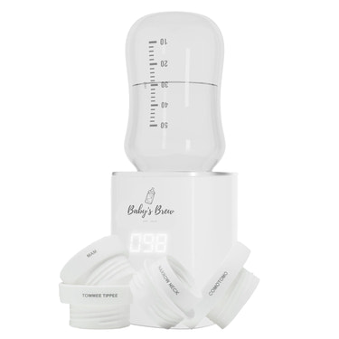 Portable bottle warmer adapter set with warmer and four adapters for convenient baby feeding on-the-go.
