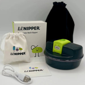 Adaptive electric nail clipper for kids with disabilities, Child Pro Pod Base, angle 4 view. Safe and easy to use.