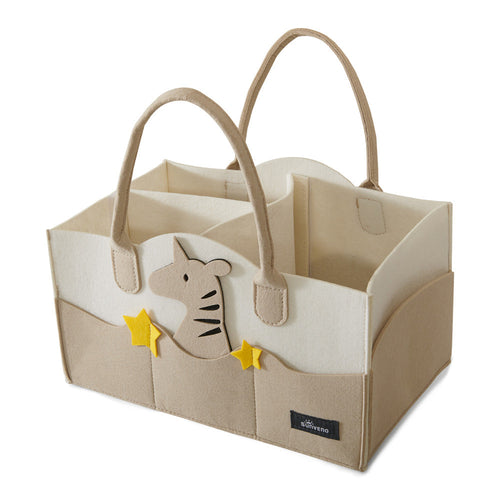 Colorful cartoon diaper storage basket for organizing baby essentials, viewed from angle 8.