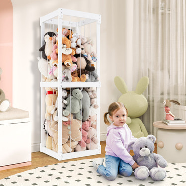 300L Large Stuffed Animal Storage with Open Top and Elastic Cords-White