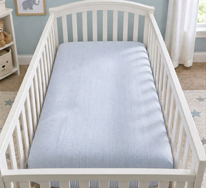 Wendy Anne Blue Seersucker Stripe Cotton Oval Fitted Sheet