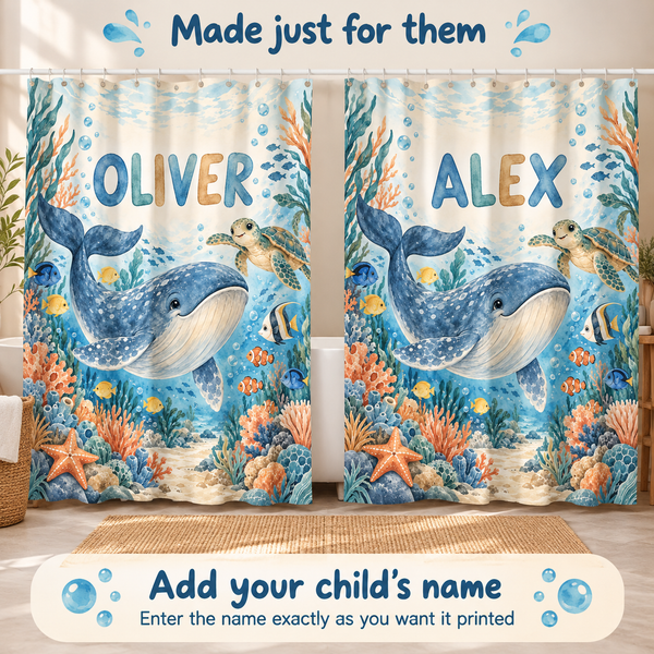 Add your child's name to the Ocean Adventure shower curtain