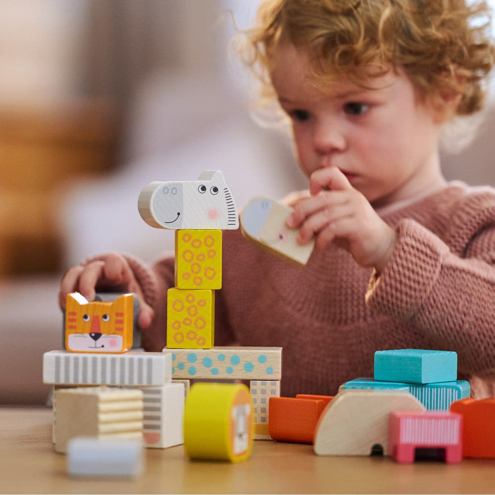 Colorful Animal Parade Blocks for stacking and sorting, perfect for baby's playtime and development.