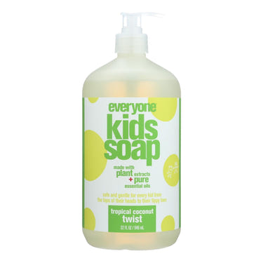 Everyone Soap for Kids Tropical Coconut Twist 32 Oz - Gentle hair and body wash for babies, featuring a tropical scent.