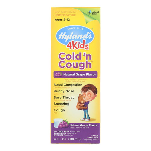 Hyland's Homeopathic Cold N Cough Relief Grape Liquid for Kids, 4 Oz - soothing relief for children's colds and coughs.