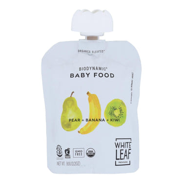 White Leaf Provisions Pear, Banana, and Kiwi Baby Food Pack - 6 x 3.2 oz jars for healthy baby feeding.