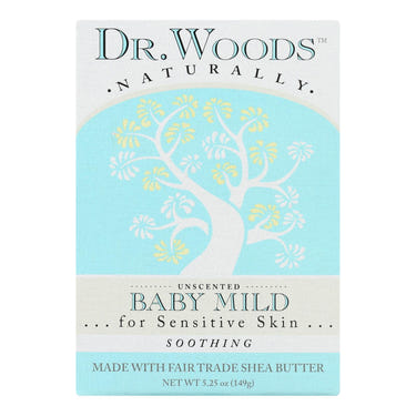 Dr. Woods Baby Mild Unscented Bar Soap, 5.25 oz, gentle formula for baby’s delicate skin and hair care.