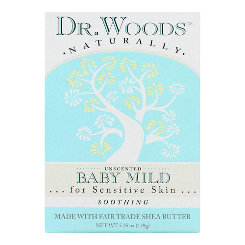 Dr. Woods Baby Mild Unscented Bar Soap, 5.25 oz, gentle formula for baby’s delicate skin and hair care.