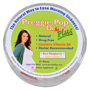 Preggie Drops Plus lollies for morning sickness relief, Vitamin B6, pack of 21, ideal for pregnant women.