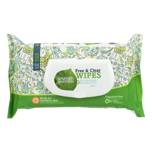 Seventh Generation Free & Clear Baby Wipes, 64 Count, Pack of 12 - gentle, eco-friendly wipes for babies.
