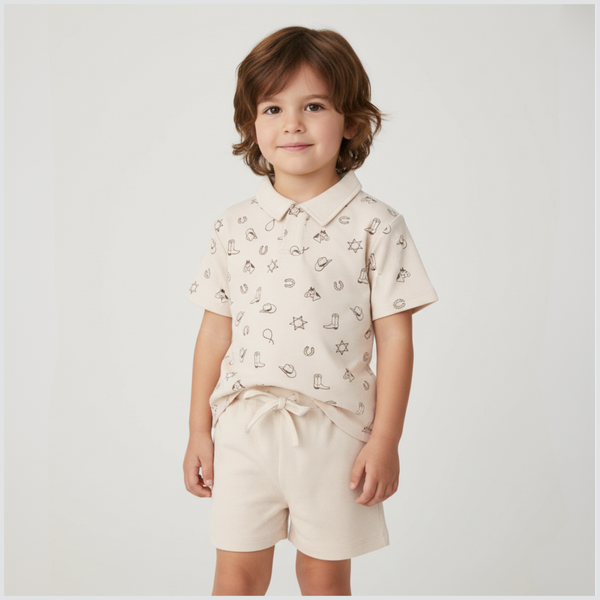 Organic Collar Tee & Shorts Set - Rodeo