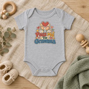 Pass Me To Grandma baby bodysuit in heather grey