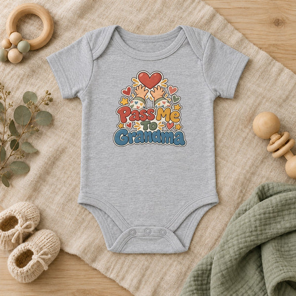 Pass Me To Grandma baby bodysuit in heather grey