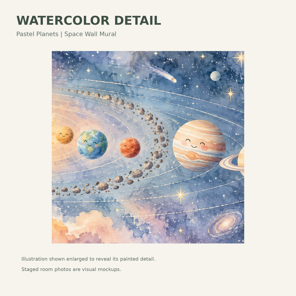 Watercolor Pastel Planets Wall Mural, image 4