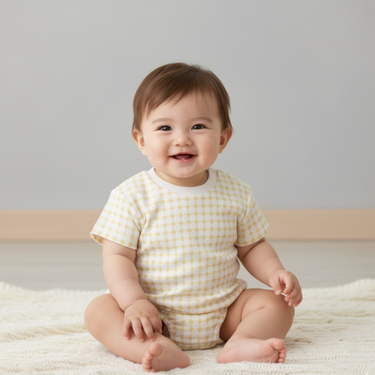 Organic Short Sleeve Bubble Romper - Dotty Gingham