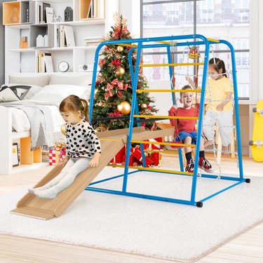 6-in-1 Indoor Jungle Gym with Slide for Boys and Girls 3+ Years Old