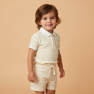 Organic Collar Tee & Shorts Set - Dotty Gingham