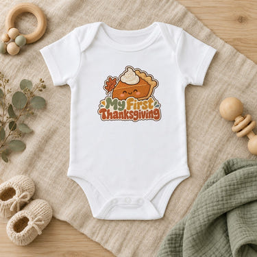 My First Thanksgiving baby bodysuit in white