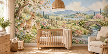 Watercolor Peaceful Garden Bunny Wall Mural, image 1