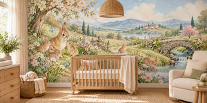 Watercolor Peaceful Garden Bunny Wall Mural, image 1