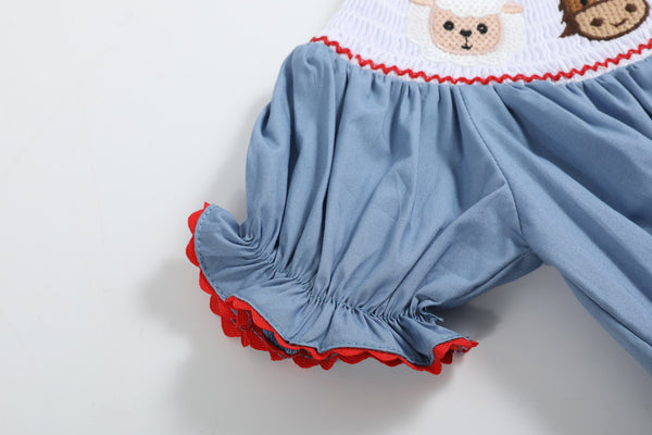 Blue Farm Animals Smocked Romper