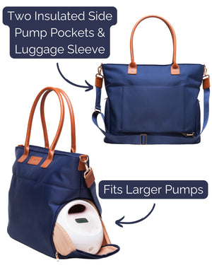 Sarah Wells Abby Breast Pump Tote – Real Leather Straps – Insulated Pockets, Laptop Storage & Easy-Clean Interior
