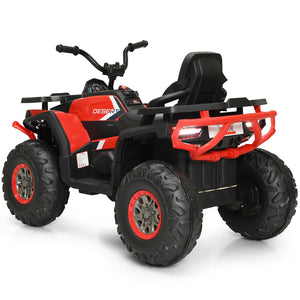 12V kids electric ATV quad with MP3 and LED lights, angled view showcasing fun design and features for outdoor play.
