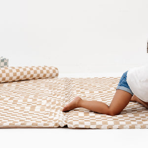 Checker Toffee Organic Cotton Mat for babies, soft play surface, eco-friendly design, perfect for safe playtime.