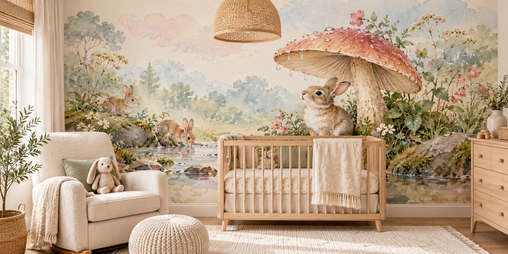 Watercolor After the Rain Bunny Wall Mural, image 1