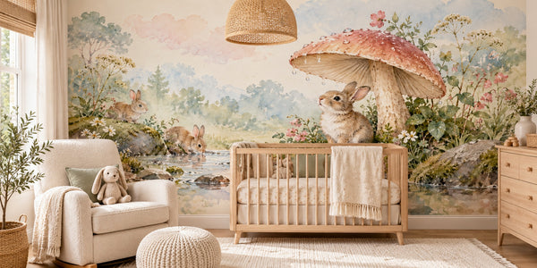 Watercolor After the Rain Bunny Wall Mural, image 1