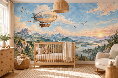 Watercolor Soft Airship Wall Mural, image 1