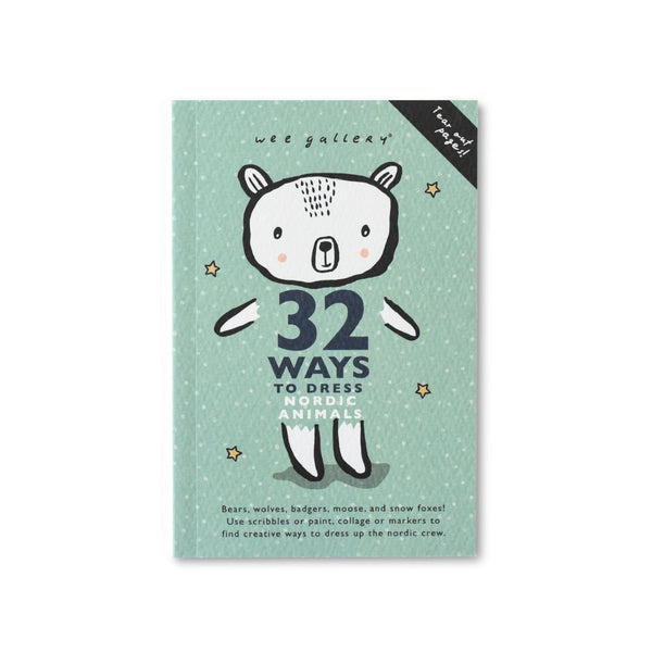"32 Ways to Dress Nordic Animals activity book for kids featuring fun illustrations and engaging dress-up activities."