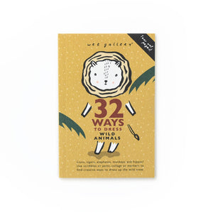 "32 Ways to Dress Wild Animals activity book for kids featuring fun animal illustrations and creative outfits."
