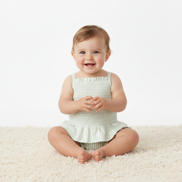 Organic Smocked Top And Bloomer Set - Basil Stripes