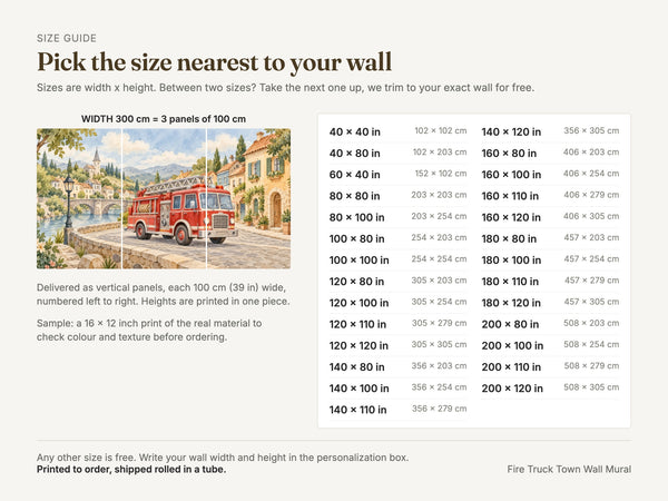 Watercolor Fire Truck Town Wall Mural, image 5