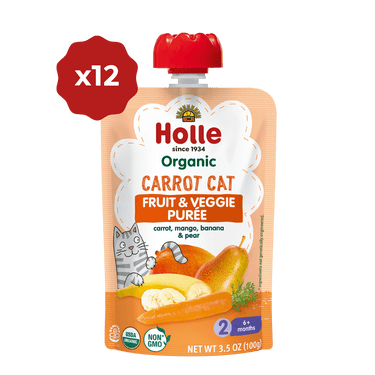 Holle Baby Food Pouches - Organic Fruit & Veggie Puree - Carrot Cat