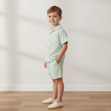 Organic Shirt & Shorts Set - Basil Stripes