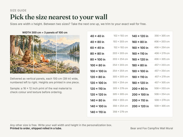 Watercolor Bear and Fox Campfire Camping Wall Mural, image 5
