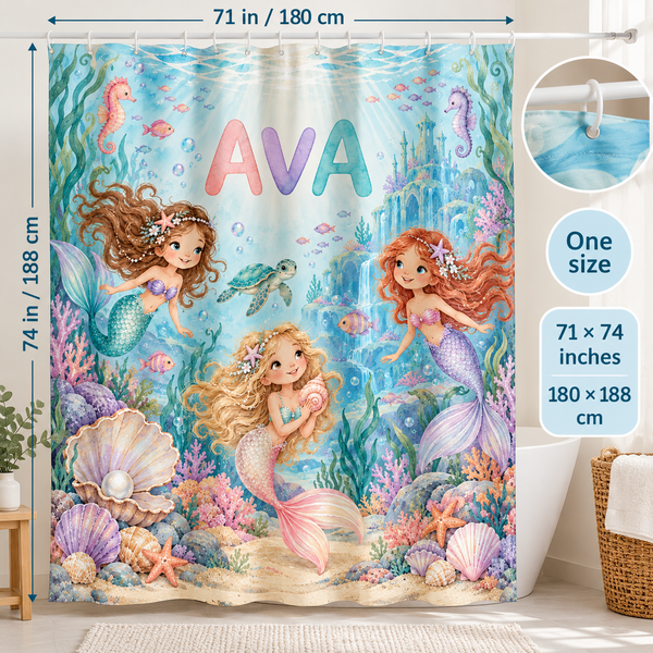 Mermaid Lagoon personalized shower curtain size 71 x 74 inches