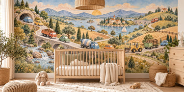 Watercolor Vehicle Parade Wall Mural, image 1