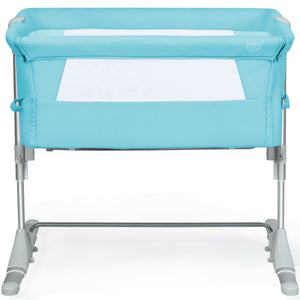 Portable baby bed side sleeper bassinet crib with carrying bag, angled view showcasing its compact design.