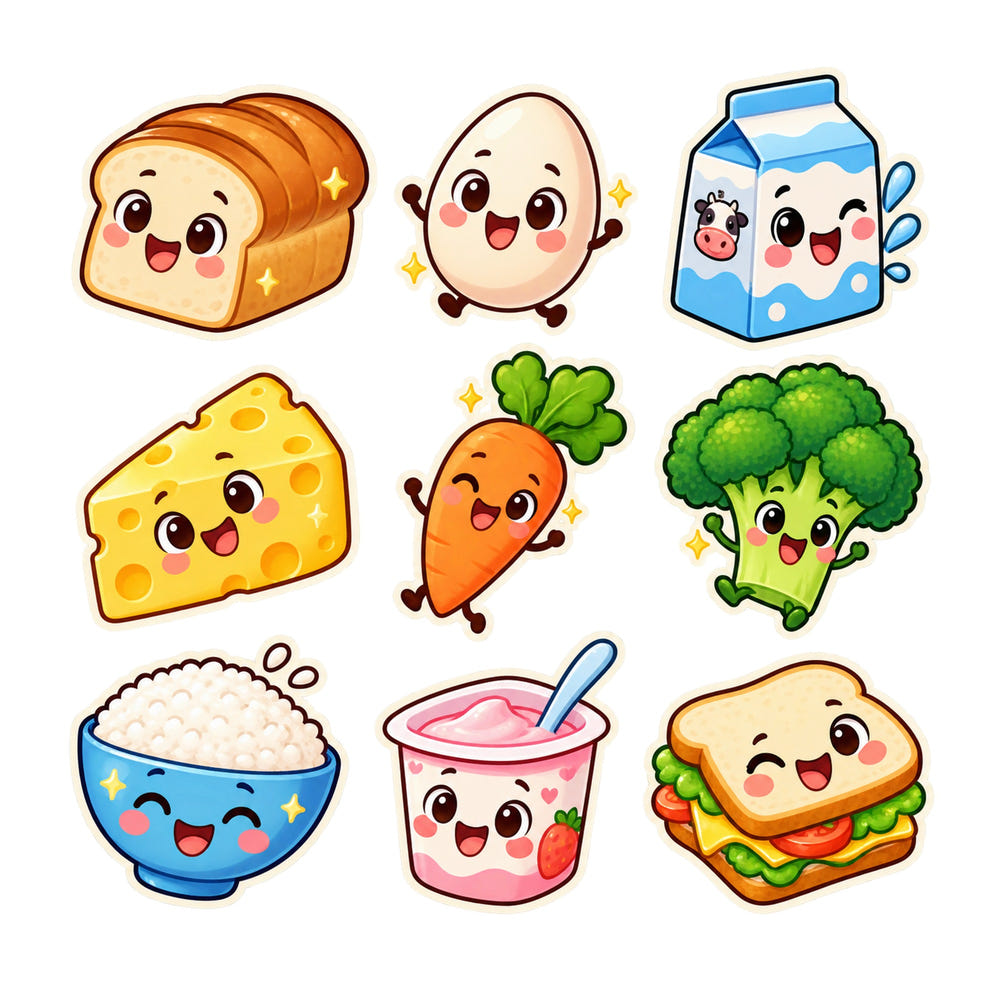 Cute Food Wall Decals, Set of 9, First Words Stickers, image 1